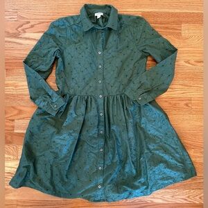 J.Crew Women’s Size 2 Green Eyelet Mini Dress Button Front Collared Cottagecore